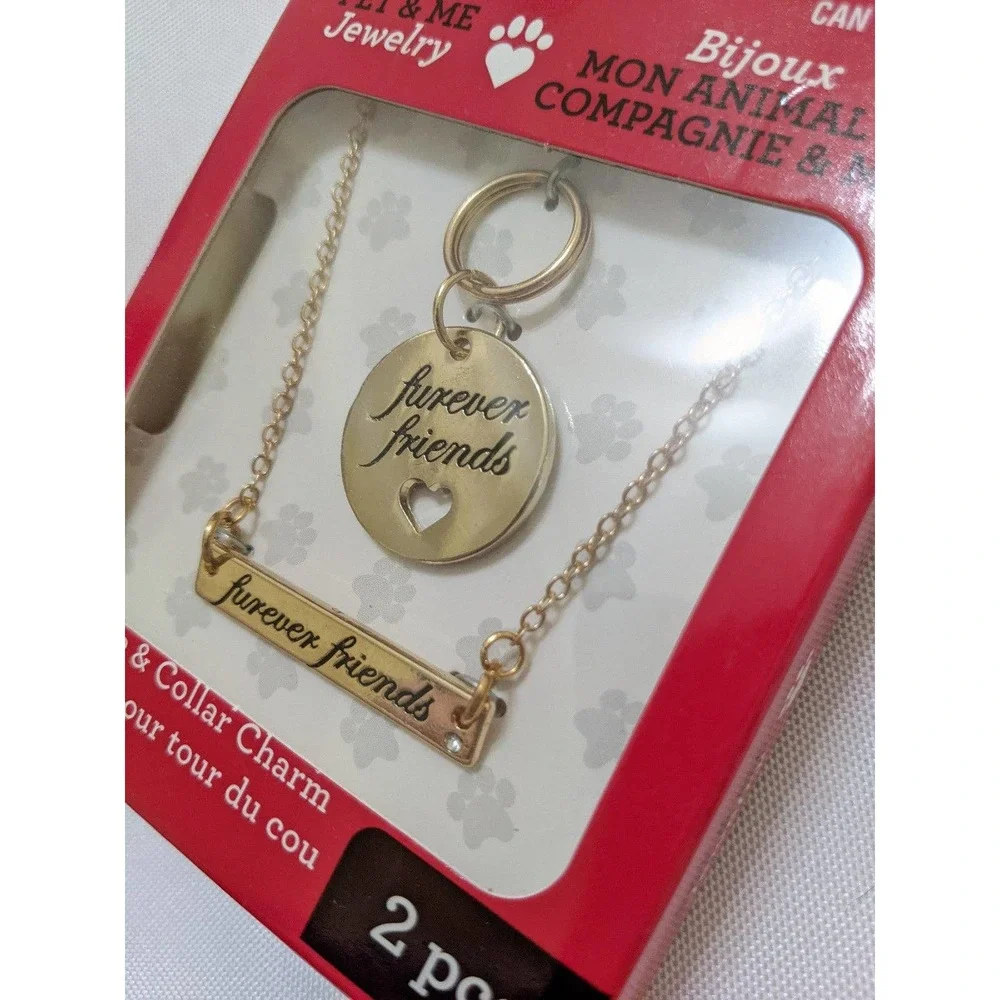 new forever friends necklace & dog collar charm Gift box set 2 pcs